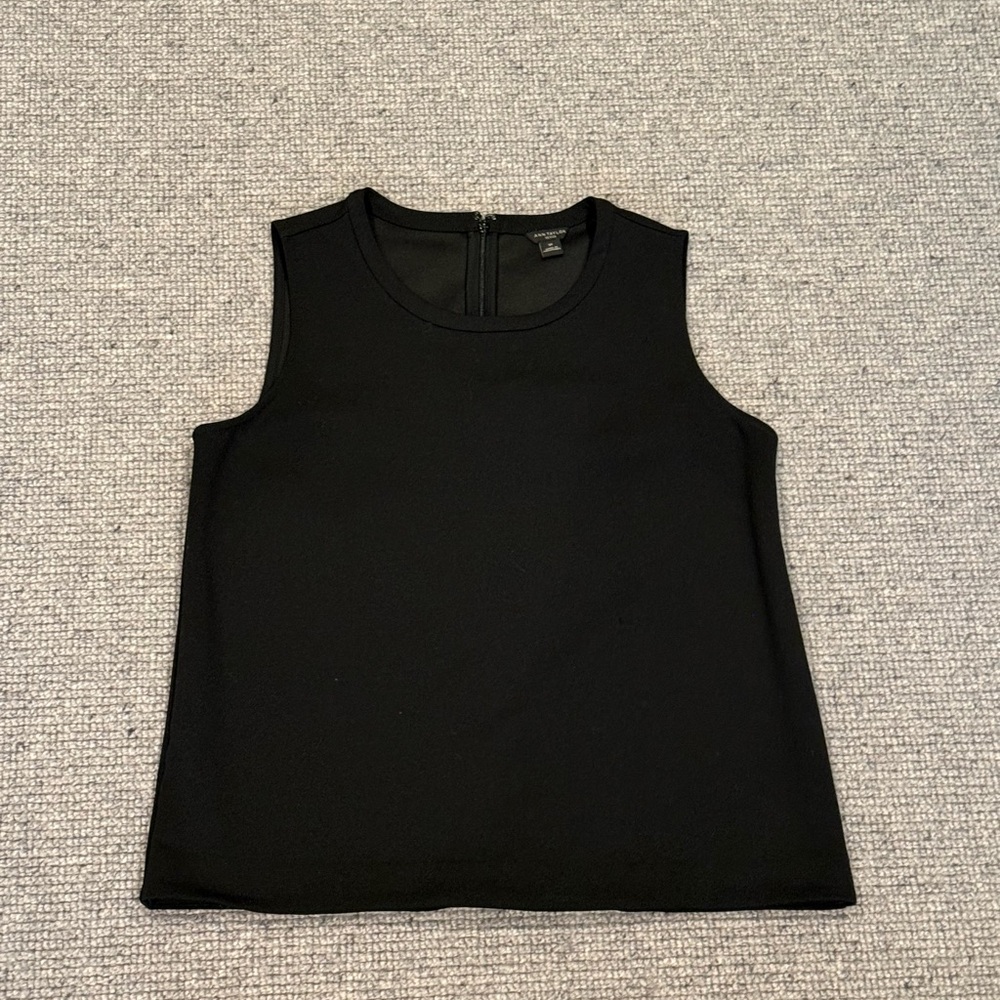Ann Taylor Crepe Shell Black Small Petite Sleeveless Blouse
